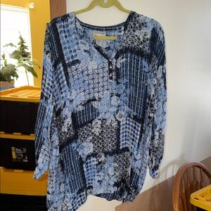 Catherines Blue Patterned Blouse